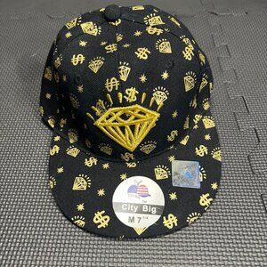 City Big Black & Gold Embroidered Diamond Pattern Snapback Hat M 7 1/4